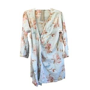 Plum Pretty Sugar Robe S Cotton Blue Floral Birds Long Sleeve Kimono Tie Short